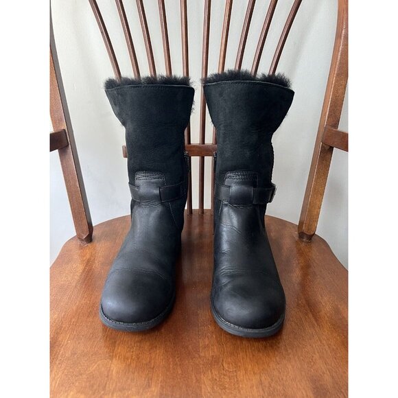 UGG Pernille Convertible Boots Black Women’s Sz 6 Wool Leather Warm Booties - Picture 2 of 12